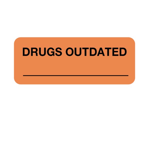 Label, Drugs Outdated 7/8" x 2-1/4" Flr Orange w/Black